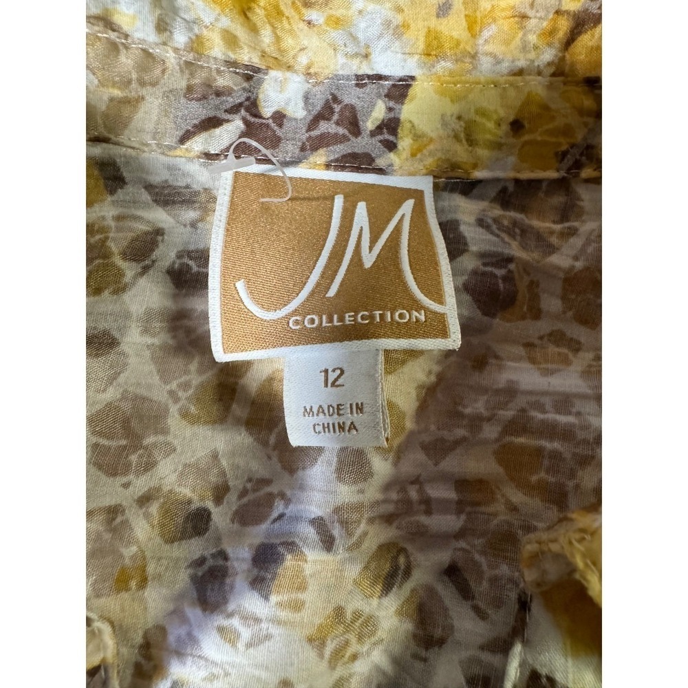 JM Collection Women Size‎ 12 Floral Long Sleeve Button-Up Shirt Yellow Brown - Picture 5 of 8